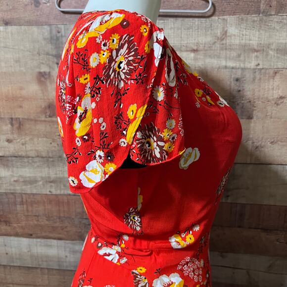 Free People Jess Wrap Dress in Red-Orange Floral Size M - Picture 12 of 16